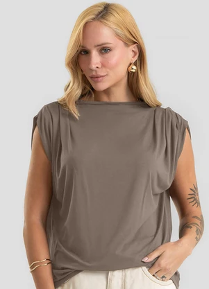 Dianna - Blusa Feminina Gola Chaminé Viscose Marrom - DIANNA