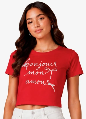 Minty - Blusa Feminina Justa com Strass Vermelho - MINTY