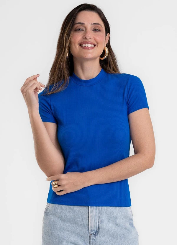 Rovitex - Blusa Feminina Justa em Ribana de Viscose Azul