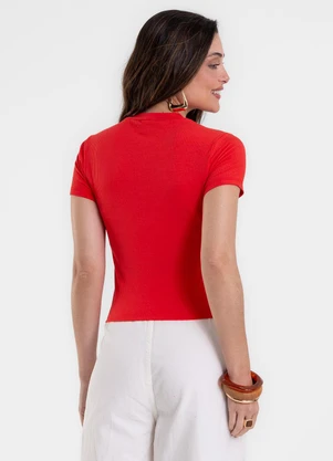 Rovitex - Blusa Feminina Justa Ribana de Viscose Vermelho - ROVITEX