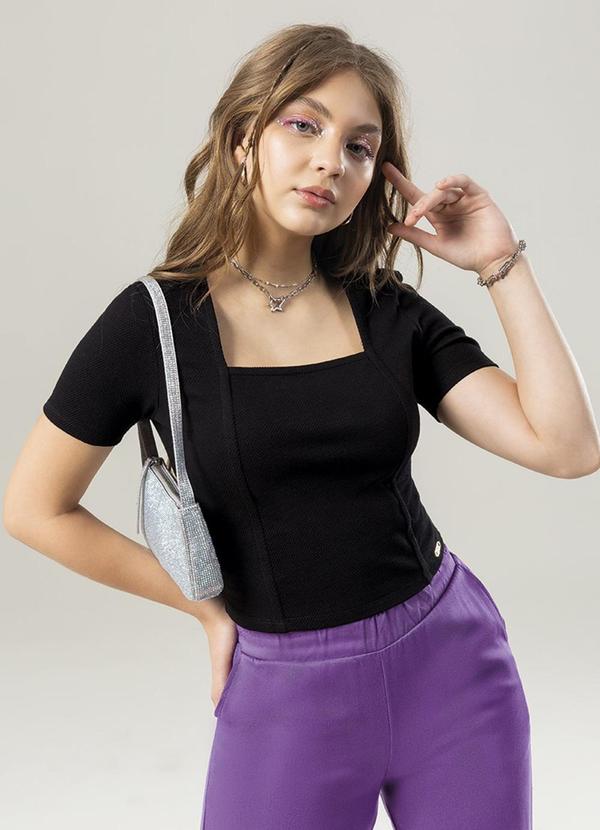 Bjoe - Blusa Feminina Juvenil Ajustada Ao Corpo Preto