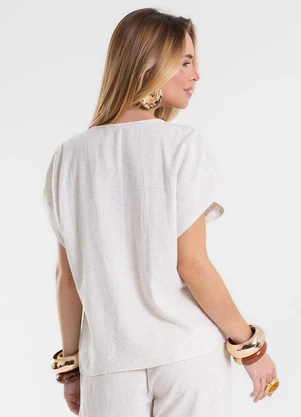 Endless - Blusa Feminina Linho Strong Decote V Bege - ENDLESS