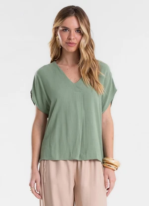 Endless - Blusa Feminina Linho Strong Decote V Verde - ENDLESS