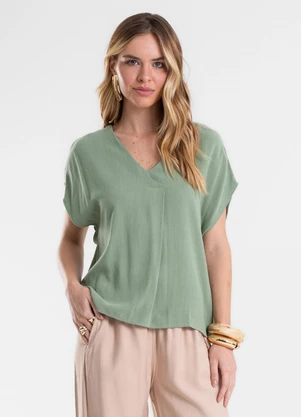 Endless - Blusa Feminina Linho Strong Decote V Verde - ENDLESS