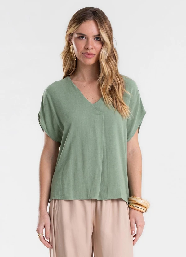 Endless - Blusa Feminina Linho Strong Decote V Verde