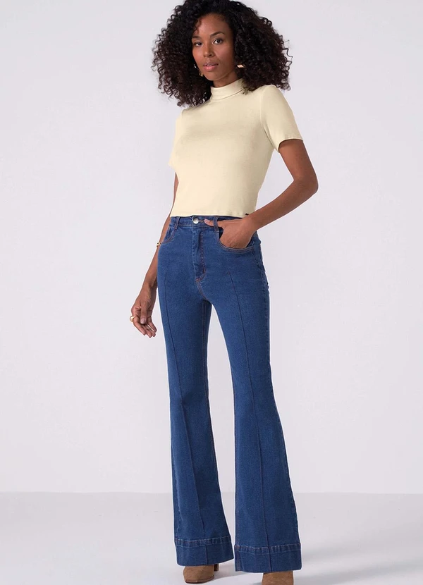 Marialícia - Blusa Feminina Lisa Gola Alta Bege 2