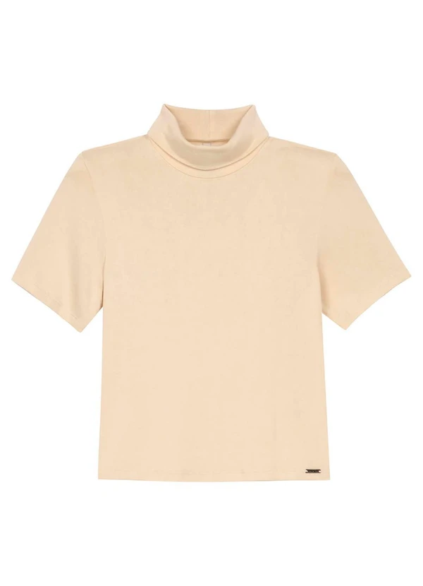 Marialícia - Blusa Feminina Lisa Gola Alta Bege 3