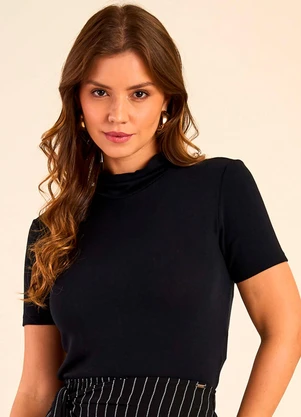 Marialícia - Blusa Feminina Lisa Gola Alta Preto - MARIALÍCIA