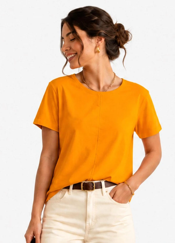 Select - Blusa Feminina Lisa Gola Redonda Amarelo