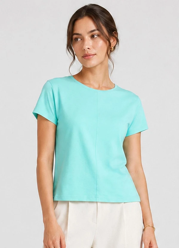 Select - Blusa Feminina Lisa Gola Redonda Azul
