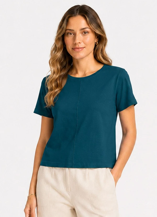 Select - Blusa Feminina Lisa Gola Redonda Verde