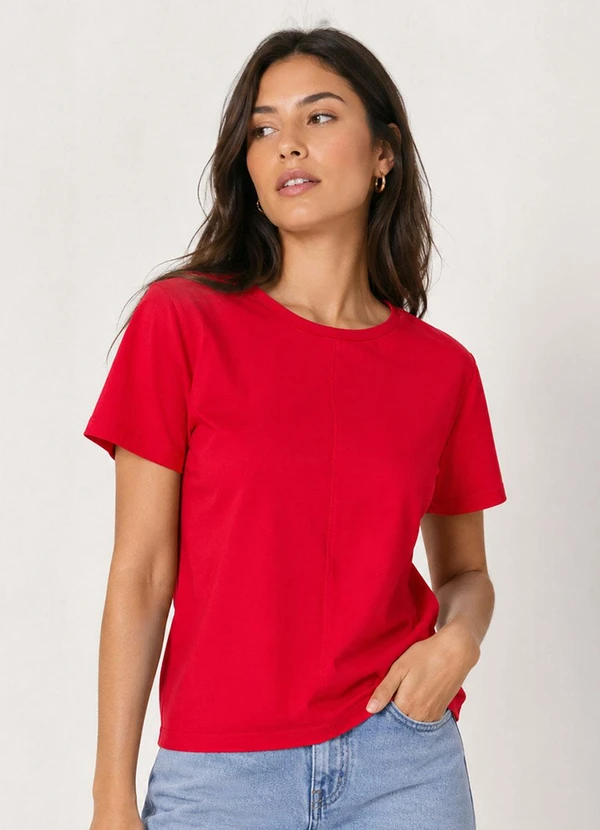 Select - Blusa Feminina Lisa Gola Redonda Vermelho