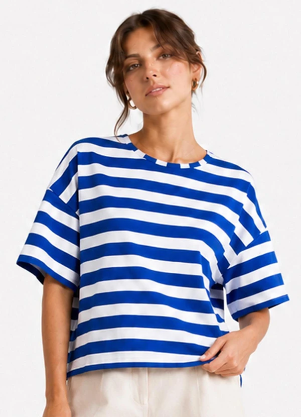 Infinita Cor - Blusa Feminina Listrada Azul
