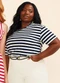 Marialícia - Blusa Feminina Listrada Detalhe Costas Azul - variação: Azul