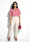 Marialícia - Blusa Feminina Listrada Detalhe Costas Azul - variação: Vermelho