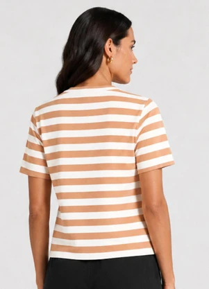 Infinita Cor - Blusa Feminina Listrada em Ribana Marrom - INFINITA COR