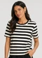 Infinita Cor - Blusa Feminina Listrada em Ribana Marrom - variação: Preto
