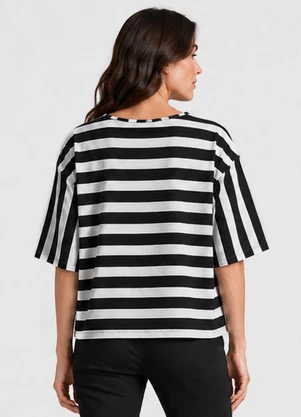 Infinita Cor - Blusa Feminina Listrada Preto - INFINITA COR