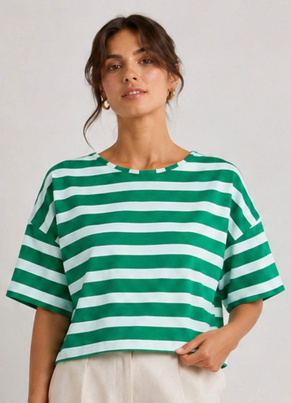 Infinita Cor - Blusa Feminina Listrada Verde