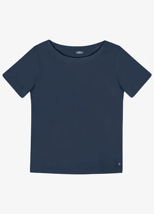 Veev - Blusa Feminina Malha Bamboo Decote a Barco Azul - VEEV