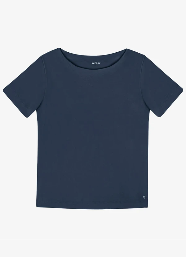 Veev - Blusa Feminina Malha Bamboo Decote a Barco Azul