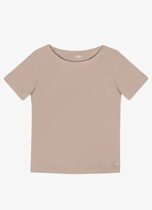 Veev - Blusa Feminina Malha Bamboo Decote a Barco Bege - VEEV