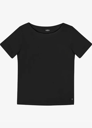 Veev - Blusa Feminina Malha Bamboo Decote a Barco Preto - VEEV