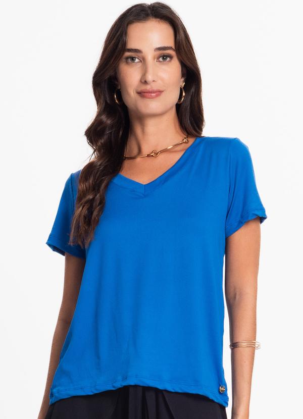 Rovitex - Blusa Feminina Malha Delicate Decote V Azul