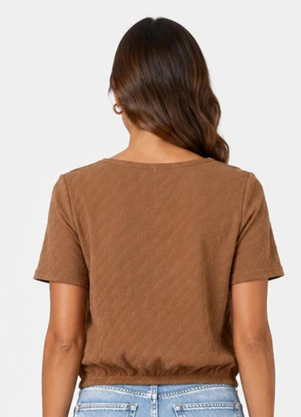 Infinita Cor - Blusa Feminina Malha Tunis Manga Godê Marrom - INFINITA COR