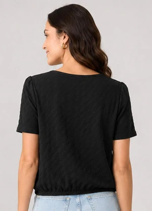 Infinita Cor - Blusa Feminina Malha Tunis Manga Godê Preto - INFINITA COR