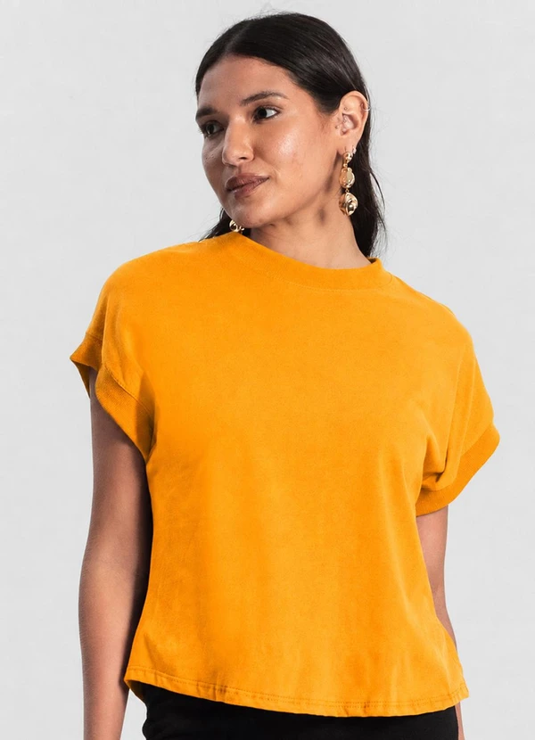 Infinita Cor - Blusa Feminina Malha Visco com Ribana Amarelo