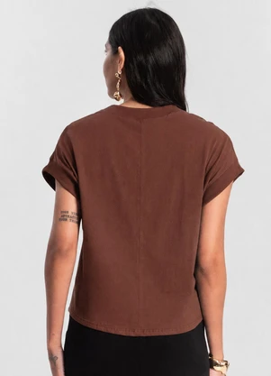 Infinita Cor - Blusa Feminina Malha Visco com Ribana Marrom - INFINITA COR