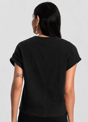 Infinita Cor - Blusa Feminina Malha Visco com Ribana Preto - INFINITA COR