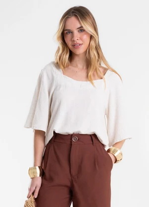 Endless - Blusa Feminina Manga Ampla em Tecido Linho Bege - ENDLESS