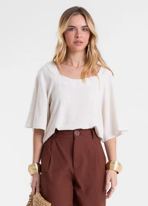 Endless - Blusa Feminina Manga Ampla em Tecido Linho Bege - ENDLESS