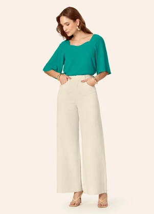 Endless - Blusa Feminina Manga Ampla em Tecido Linho Verde - ENDLESS