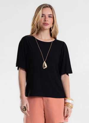 Endless - Blusa Feminina Manga Ampla Lisa em Viscose Preto - ENDLESS