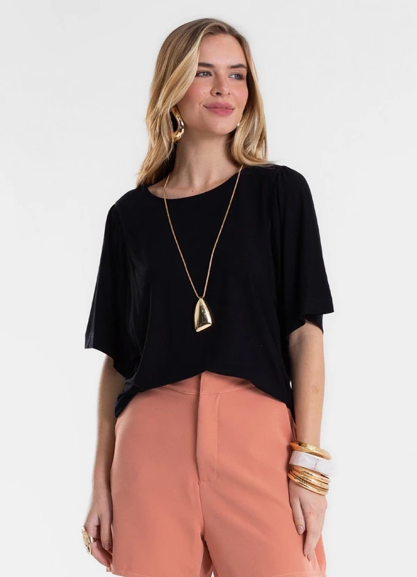 Endless - Blusa Feminina Manga Ampla Lisa em Viscose Preto