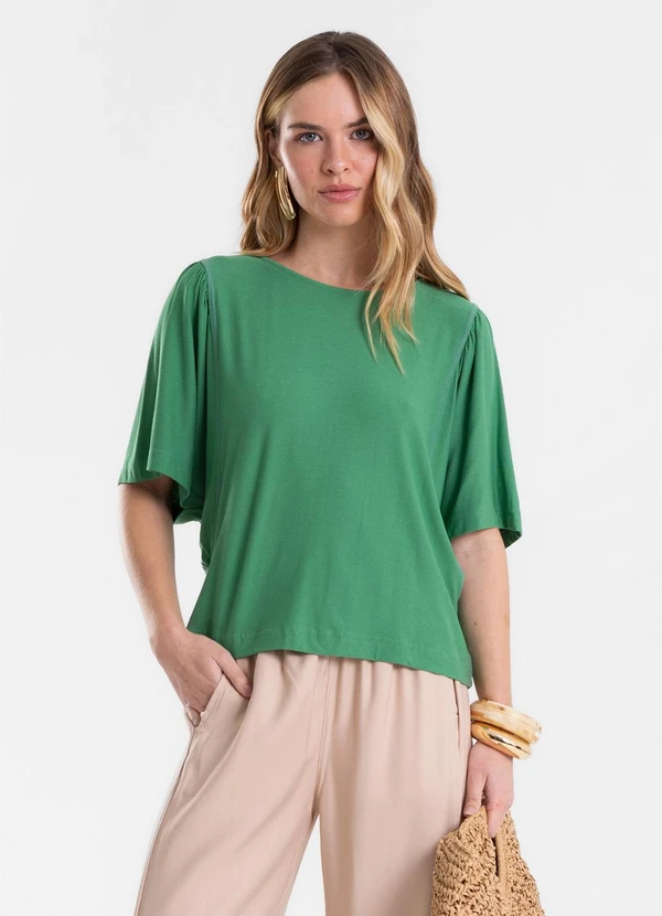 Endless - Blusa Feminina Manga Ampla Lisa em Viscose Verde