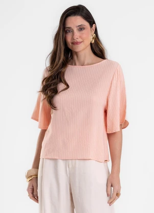 Rovitex - Blusa Feminina Manga Ampla Listrada Lurex Rosa - ROVITEX