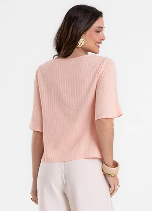Rovitex - Blusa Feminina Manga Ampla Listrada Lurex Rosa - ROVITEX