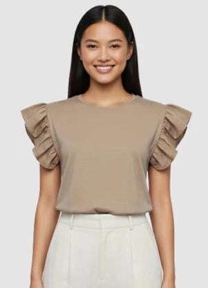 Yends Fashion - Blusa Feminina Manga Babado Bege - YENDS FASHION