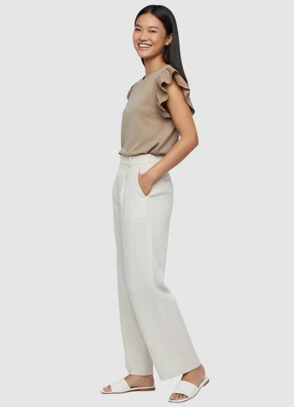 Yends Fashion - Blusa Feminina Manga Babado Bege 2