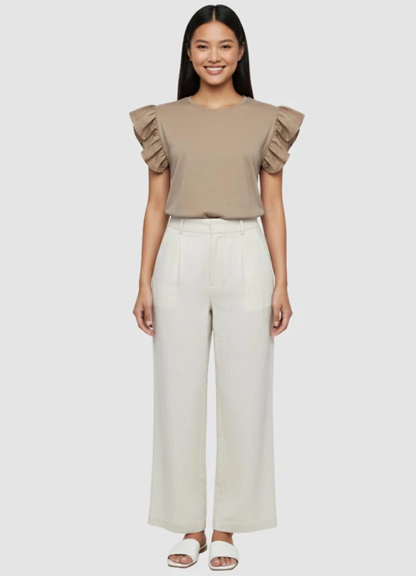 Yends Fashion - Blusa Feminina Manga Babado Bege 3