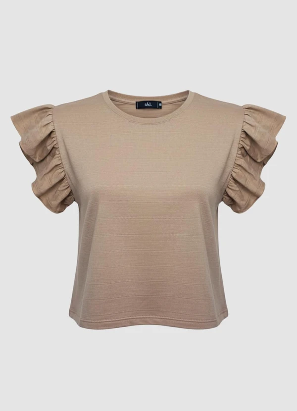 Yends Fashion - Blusa Feminina Manga Babado Bege 4