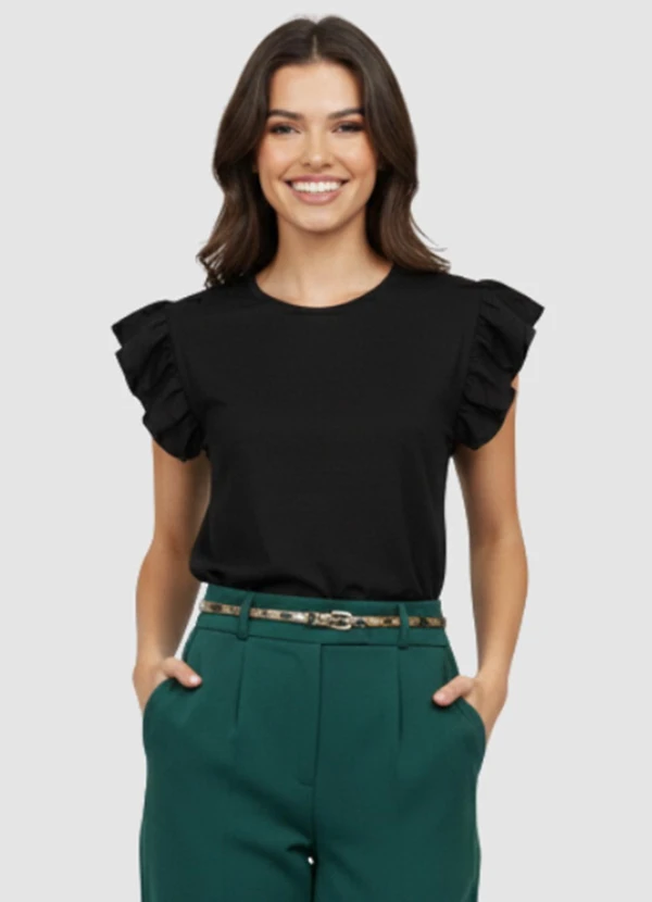 Yends Fashion - Blusa Feminina Manga Babado Preto