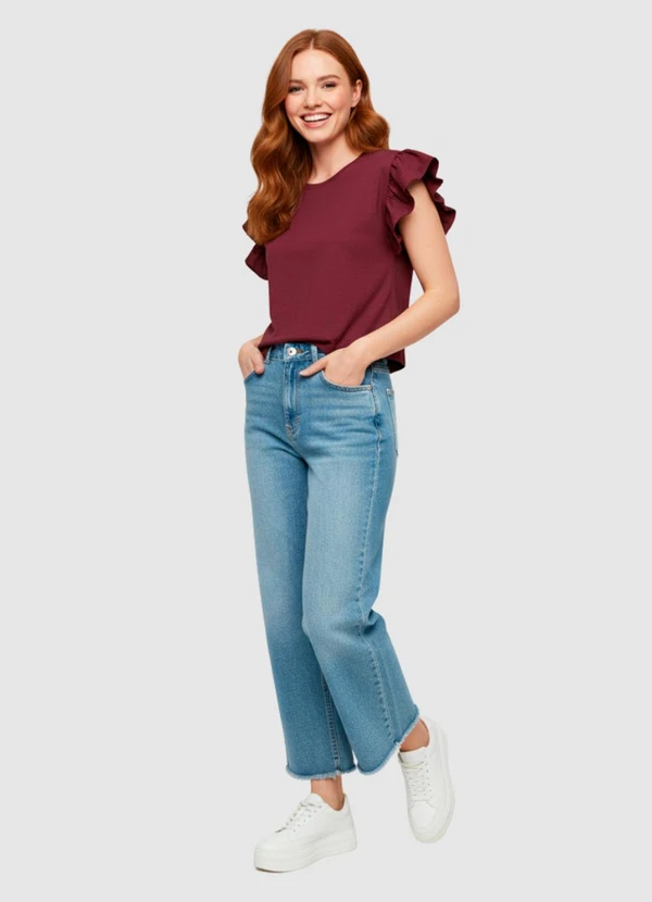 Yends Fashion - Blusa Feminina Manga Babado Vermelho 2