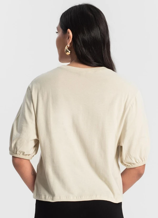 Rovitex - Blusa Feminina Manga Camponesa Bege 2