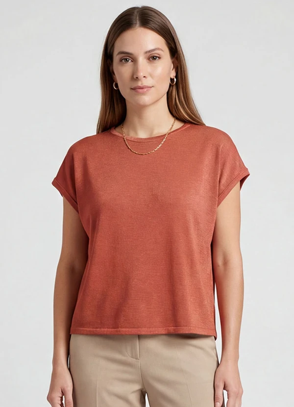 Infinita Cor - Blusa Feminina Manga Cavada Laranja 1