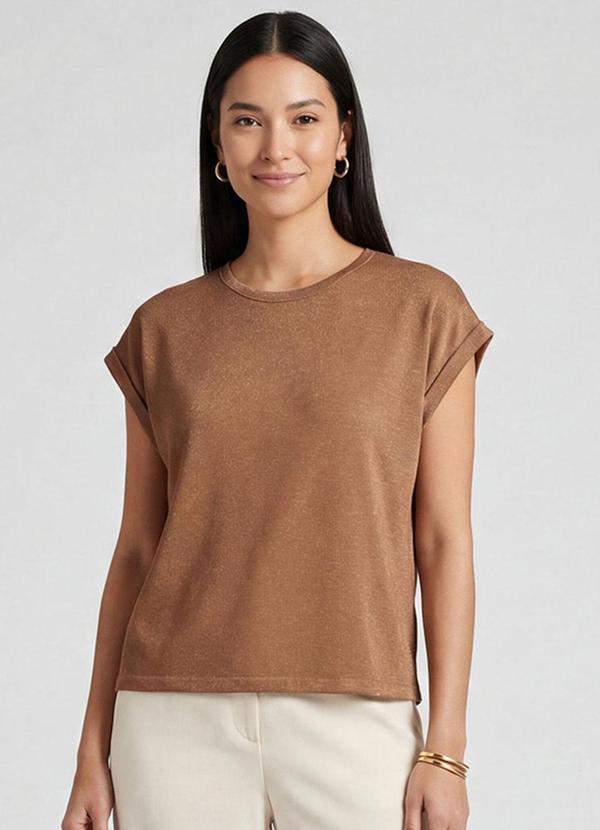 Infinita Cor - Blusa Feminina Manga Cavada Marrom